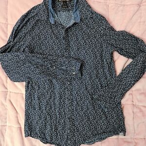 Michael Kors Navy and White Patterned Shirt